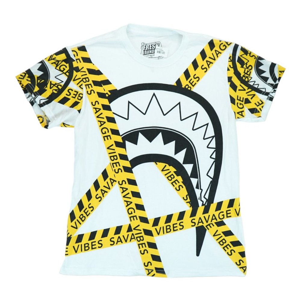 Savage Vibes Fresh Laundry T-Shirt,‎ White, Size Large L, Polyester/Cotton